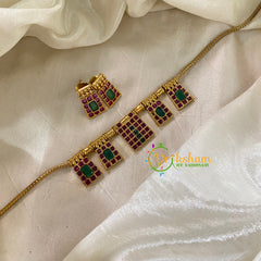 Traditional AD Stone Choker Neckpiece -Red Green -G9061