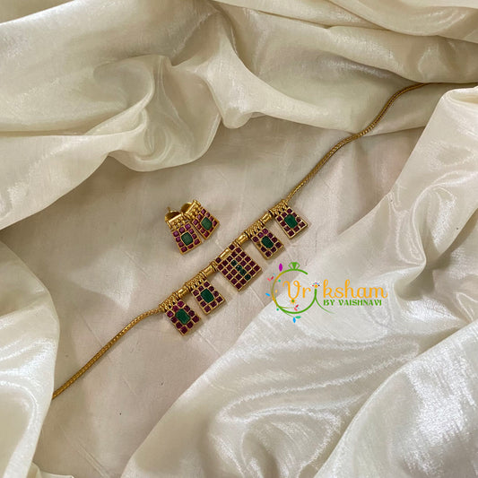 Traditional AD Stone Choker Neckpiece -Red Green -G9061