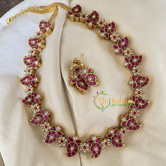 Reversible Jadau Kundan Maanga Short Neckpiece-Pink or Green-J768