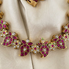 Reversible Jadau Kundan Maanga Short Neckpiece-Pink or Green-J768