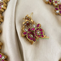 Reversible Jadau Kundan Maanga Short Neckpiece-Pink or Green-J768