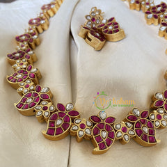 Reversible Jadau Kundan Maanga Short Neckpiece-Pink or Green-J768