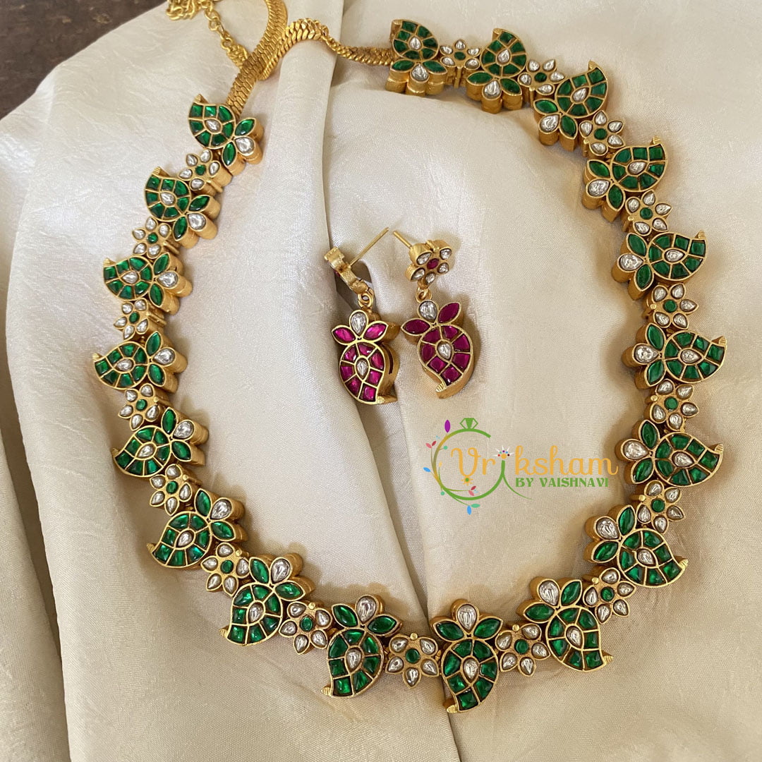 Reversible Jadau Kundan Maanga Short Neckpiece-Pink or Green-J768