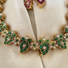 Reversible Jadau Kundan Maanga Short Neckpiece-Pink or Green-J768