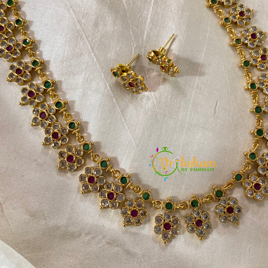 Premium AD Stone Floral Haram -Red Green-G9072