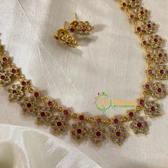 Premium AD Stone Floral Haram -Red White-G9071