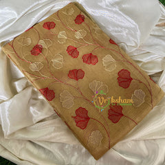 Gold Tissue Kora Organza Saree -Orangish Red -VS654