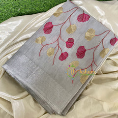 Silver Tissue Kora Organza Saree -Pink-VS659