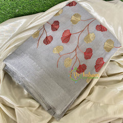 Silver Tissue Kora Organza Saree -Orangish Red -VS658