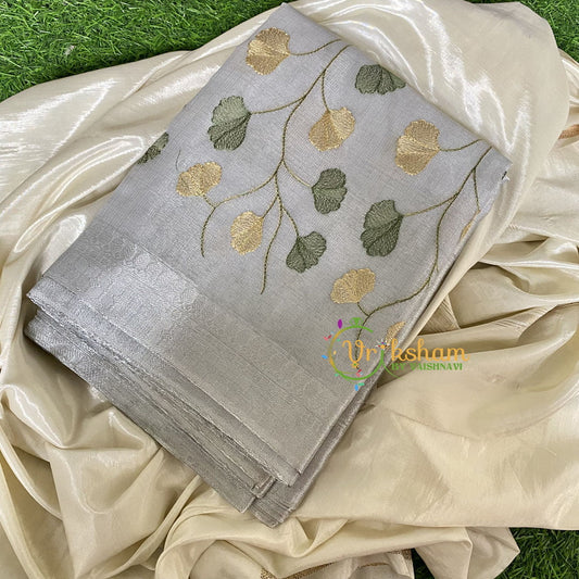 Silver Tissue Kora Organza Saree -Green-VS660