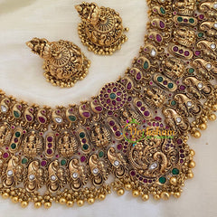 Premium Antique Temple Lakshmi Short Neckpiece-Peacock-Gold-G8007