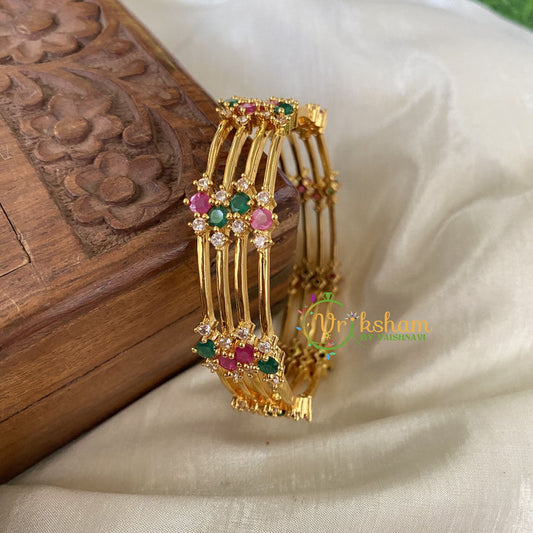 Premium AD Stone Bangles-Red Green -G6809