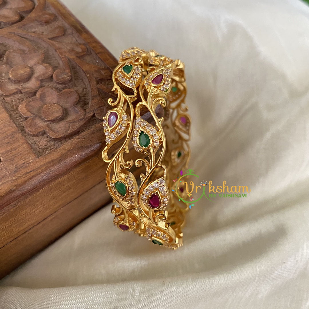 Premium AD Stone Bangles-Leaf Fern -G6814