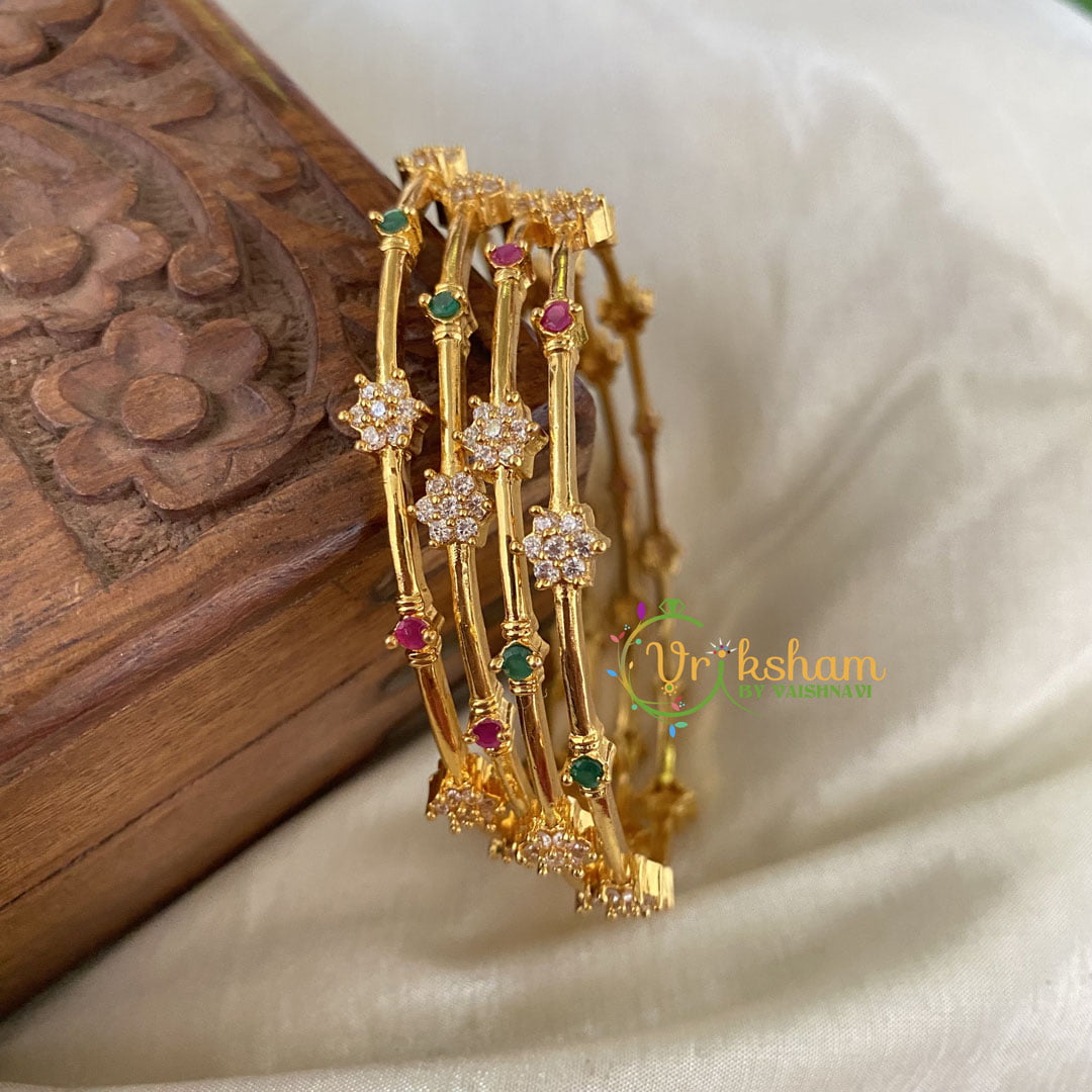 Premium AD Stone Bangles -Star-Red Green-G6823