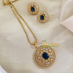 Blue Gold Look Alike AD Stone Pendant Chain-Round-G8330