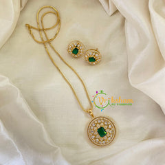 Green Gold Look Alike AD Stone Pendant Chain-Round-G8328