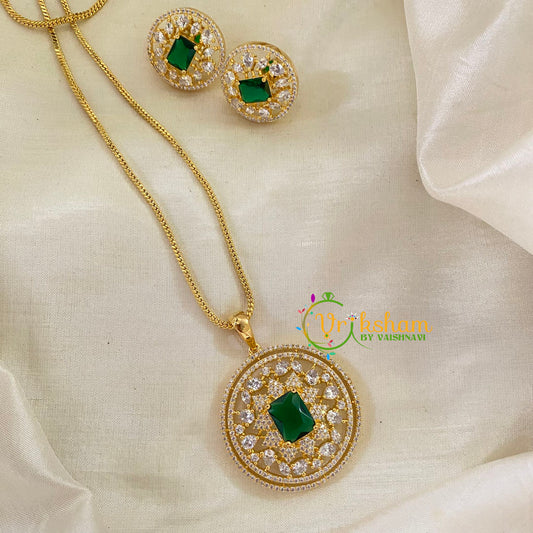 Green Gold Look Alike AD Stone Pendant Chain-Round-G8328