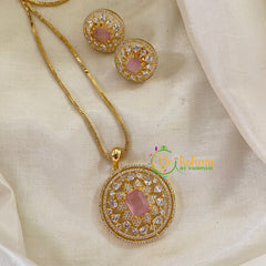 Pastel Pink Gold Look Alike AD Stone Pendant Chain-Round-G8325