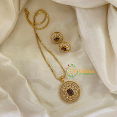 Brown Gold Look Alike AD Stone Pendant Chain-Round-G8324