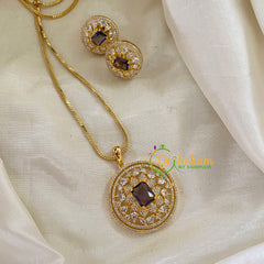 Brown Gold Look Alike AD Stone Pendant Chain-Round-G8324