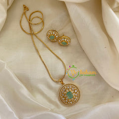 Pastel Green Gold Look Alike AD Stone Pendant Chain-Round-G8321