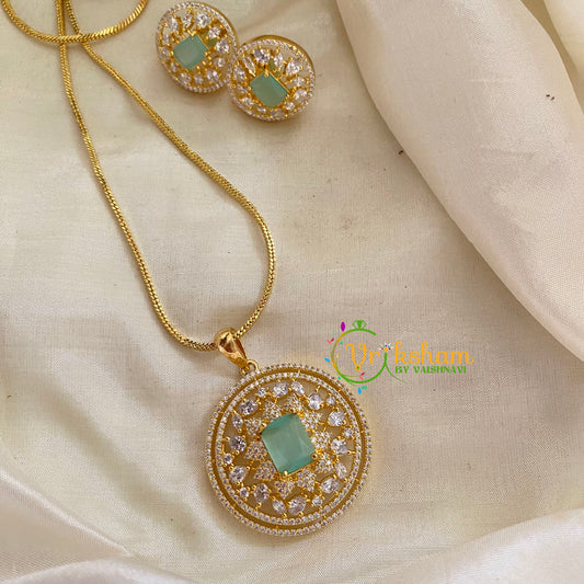 Pastel Green Gold Look Alike AD Stone Pendant Chain-Round-G8321