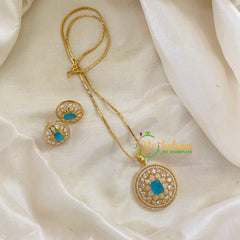 Light Blue Gold Look Alike AD Stone Pendant Chain-Round-G8320