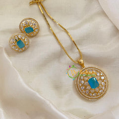 Light Blue Gold Look Alike AD Stone Pendant Chain-Round-G8320