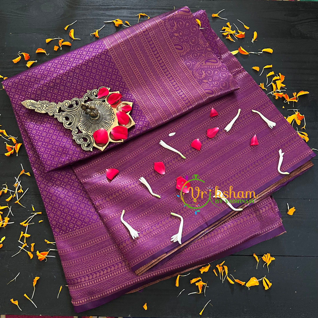 Purple Copper Zari Saree- Litchi Silk Saree -VS002