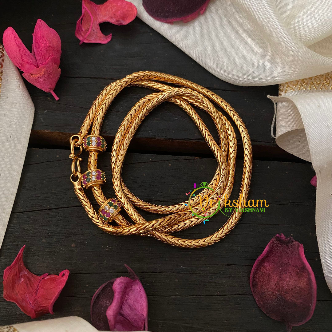 Traditional AD Stone Mogappu Chain-Hollow 2St-RGW-G4595