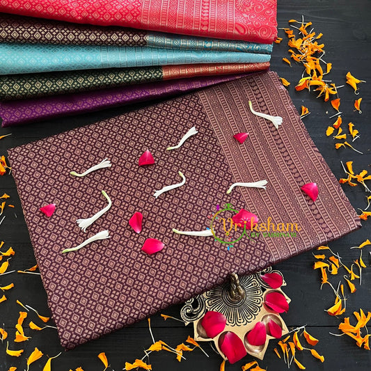 Dark Brown Silk Saree-Litchi Silk Saree -VS003