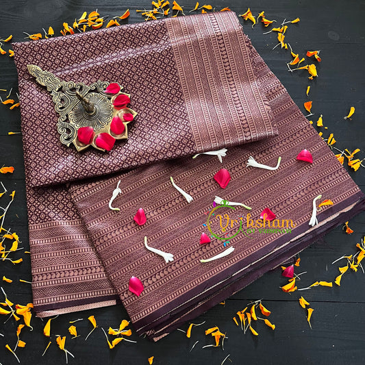 Dark Brown Silk Saree-Litchi Silk Saree -VS003