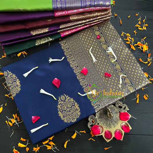 Dark Blue Festive wear Saree-Litchi Silk Saree -VS008