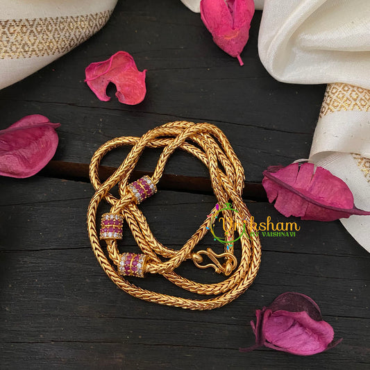 Traditional AD Stone Mogappu Chain-Hollow 4St-WRRW-G4601