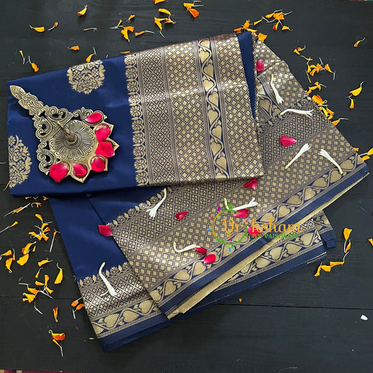 Dark Blue Festive wear Saree-Litchi Silk Saree -VS008