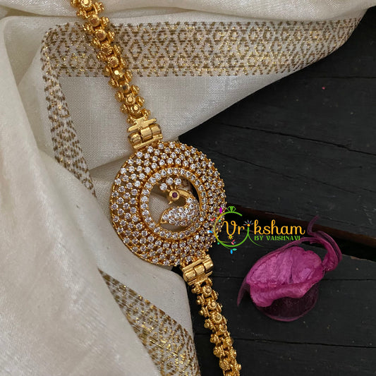 Traditional AD Stone Mogappu Chain-Peacock-G4610