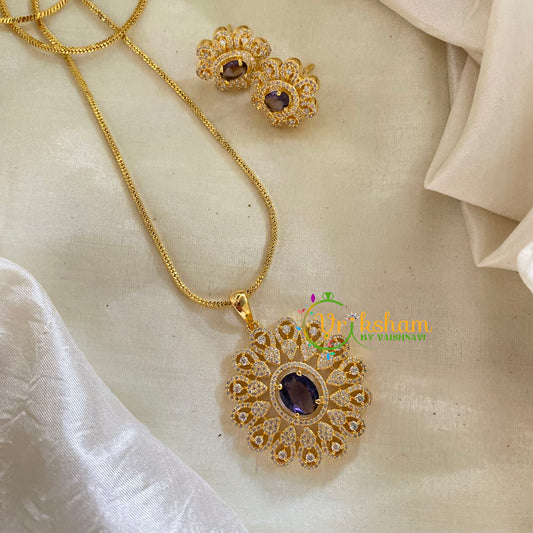 Purple Gold Look Alike AD Stone Pendant Chain-Oval-G8338