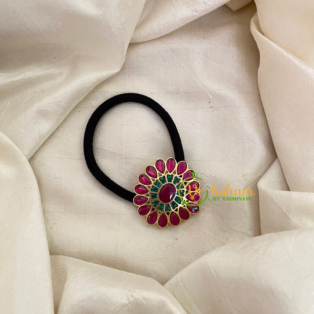 Precious Jadau Kundan Pendant Rubber Band-Flower -H510