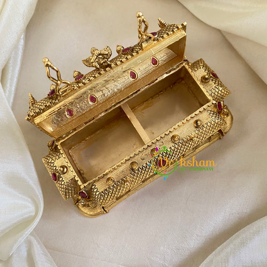 Gold Look Alike Temple Kumkum Box-Dasavathar -G9788