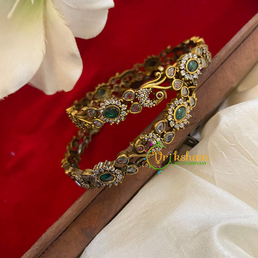 Victorian Diamond Peacock Bangles-Red White -VV488