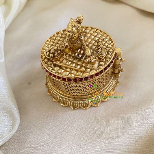 Gold Look Alike Temple Kumkum Box -Bal Krishna-G9786