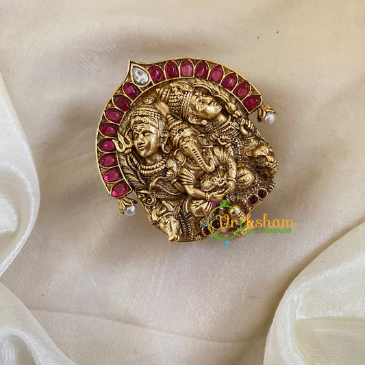 Gold Look Alike Temple Kumkum Box -Shiv Parivar-G9784