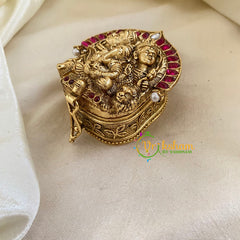 Gold Look Alike Temple Kumkum Box -Shiv Parivar-G9784