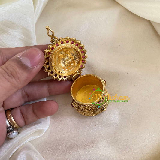 Gold Look Alike Temple Kumkum Box -Krishna Radha-G9782