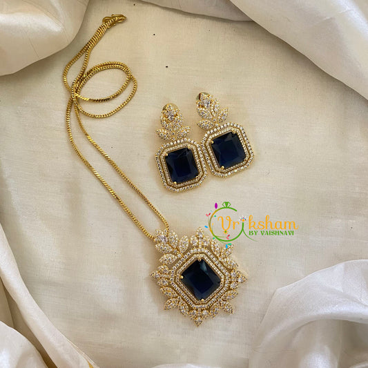 Gold Look Alike AD Stone Pendant Chain-Nakshatra-Dark Blue-G8051