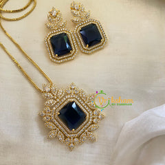 Gold Look Alike AD Stone Pendant Chain-Nakshatra-Dark Blue-G8051