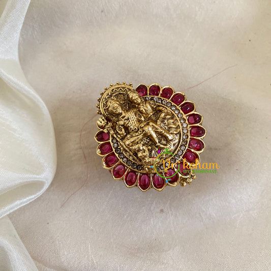 Gold Look Alike Temple Kumkum Box -Shiv Parvathy-G9781