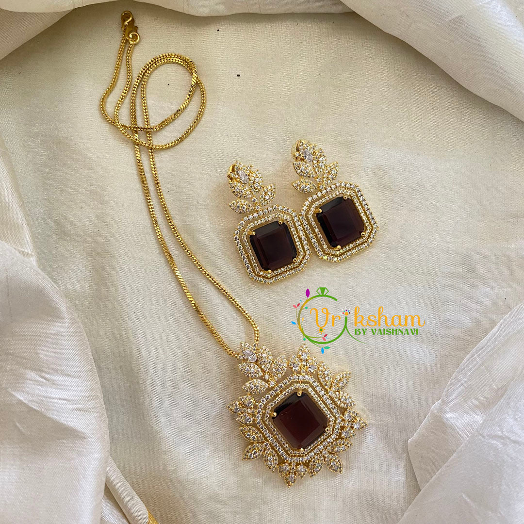 Gold Look Alike AD Stone Pendant Chain-Nakshatra-Maroonish Brown-G8052