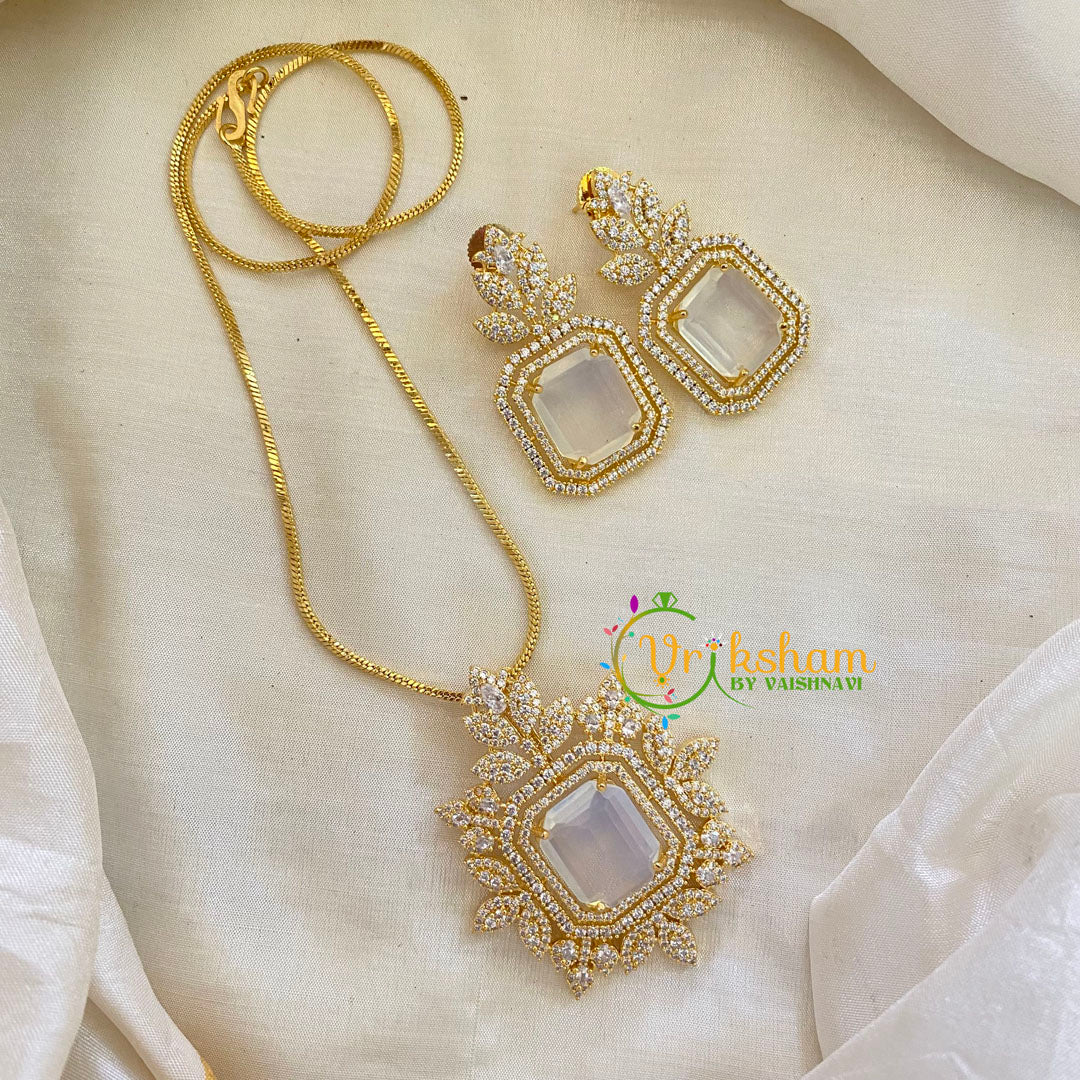 Gold Look Alike AD Stone Pendant Chain-Nakshatra-White-G8053