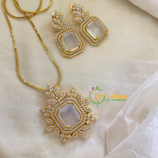 Gold Look Alike AD Stone Pendant Chain-Nakshatra-White-G8053